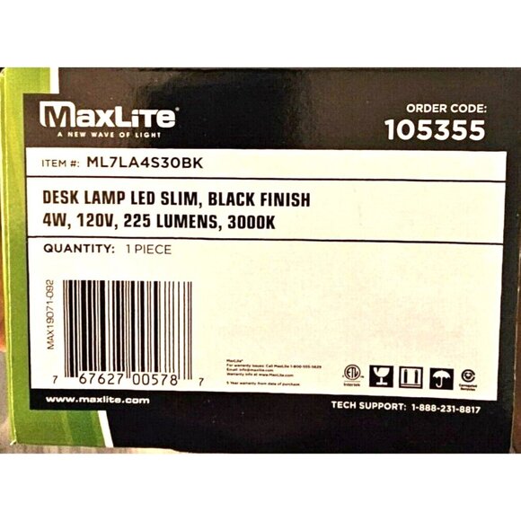 White MaxLite Slim LED Desk Lamp With USB Port Adjustable Neck 4W 120V 225 Lumen - Picture 4 of 6